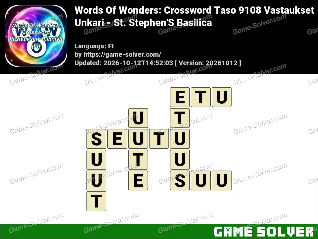 Words Of Wonders: Crossword Taso 9108 Vastaukset – Unkari – St. Stephen’S Basilica